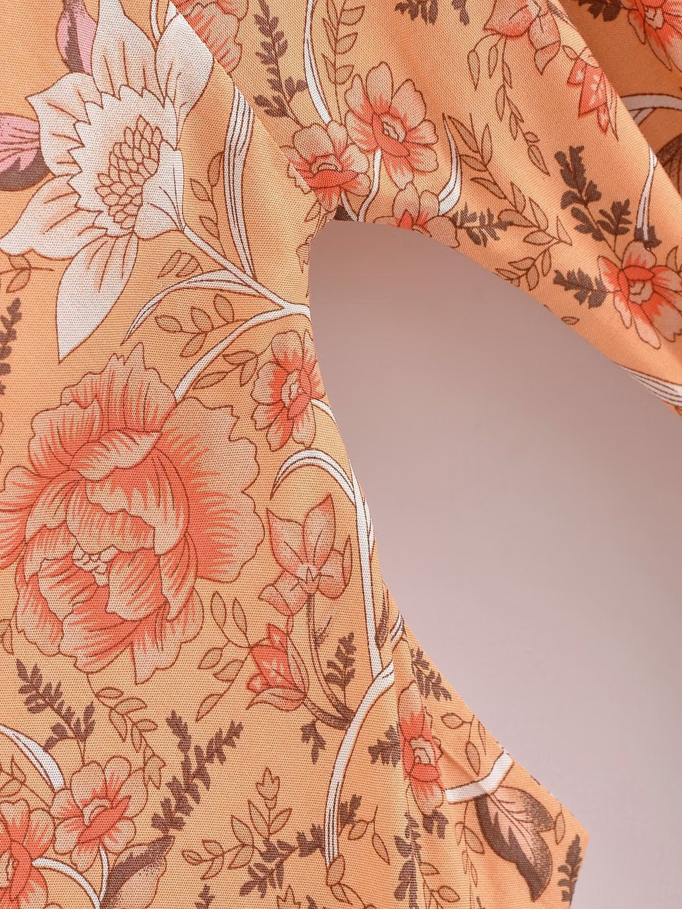 Rayon Bedruckter Cardigan Lockere Ärmel Kurzer Kimono zum Schnüren