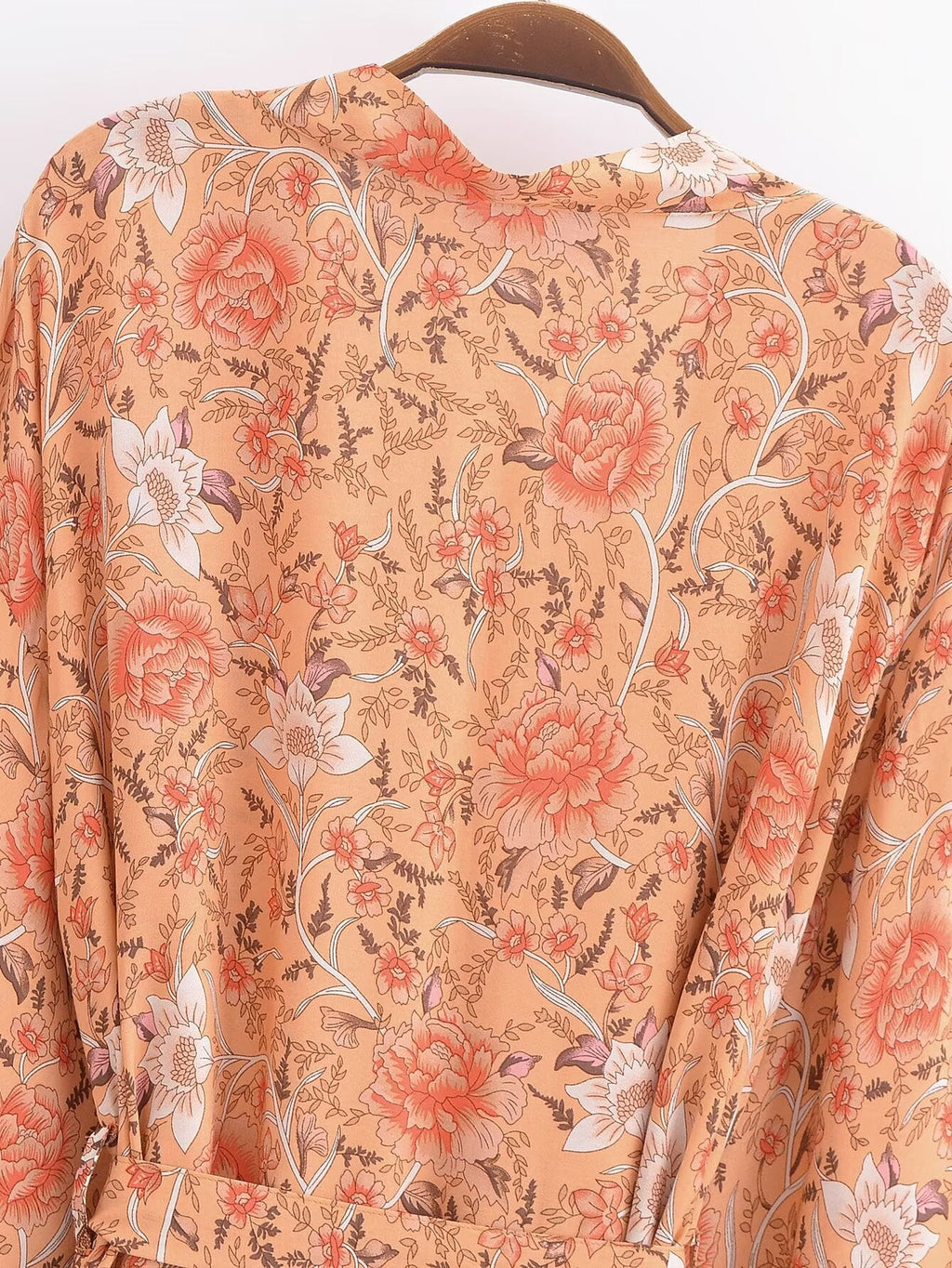 Rayon Bedruckter Cardigan Lockere Ärmel Kurzer Kimono zum Schnüren