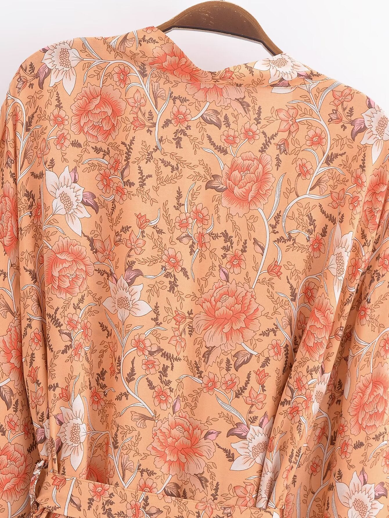 Rayon Bedruckter Cardigan Lockere Ärmel Kurzer Kimono zum Schnüren