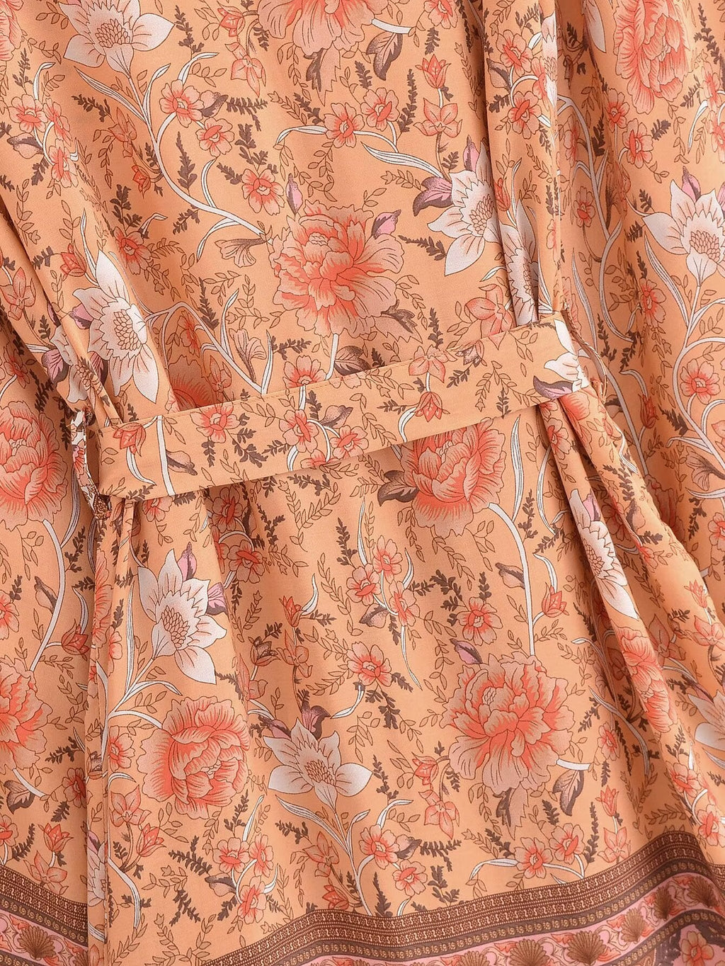 Rayon Bedruckter Cardigan Lockere Ärmel Kurzer Kimono zum Schnüren