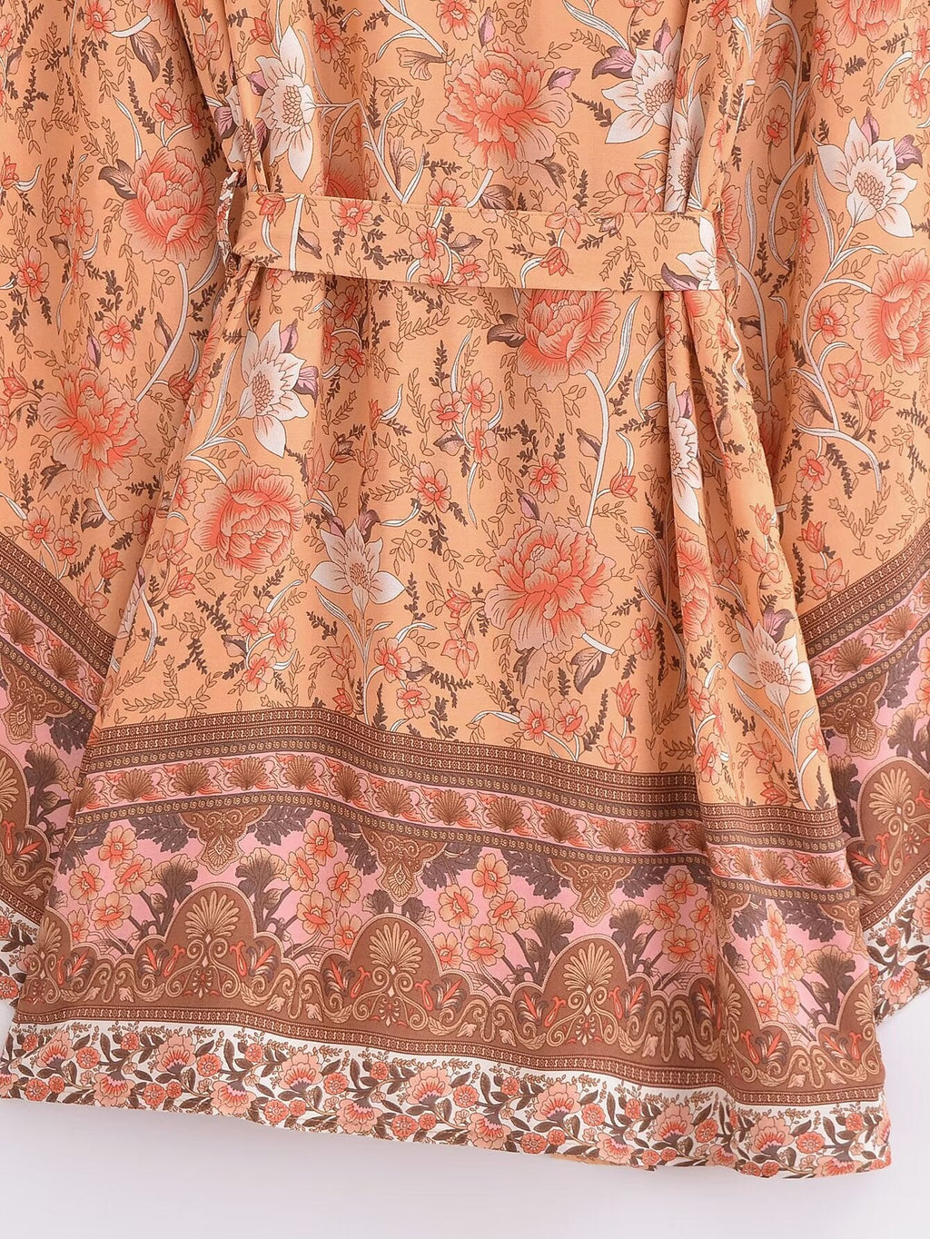 Rayon Bedruckter Cardigan Lockere Ärmel Kurzer Kimono zum Schnüren
