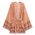 Rayon Bedruckter Cardigan Lockere Ärmel Kurzer Kimono zum Schnüren