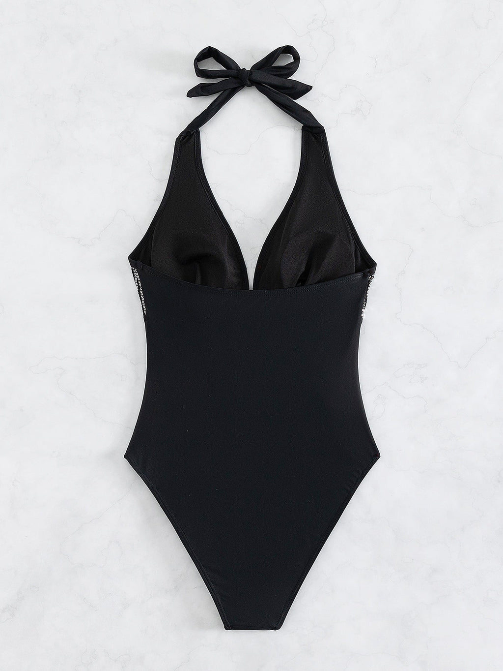 Damen One-Piece-Badeanzug Neckholder Pailletten Sexy Rückenausschnitt Bikini Badeanzug