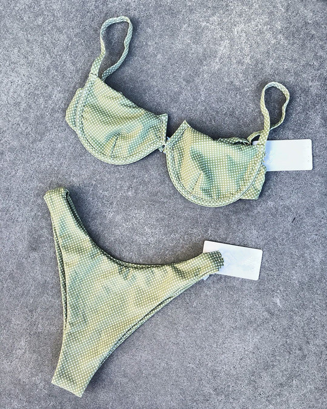 Damen Separater Badeanzug Retro Dot Stahlbügel Geraffter Sexy Bikini
