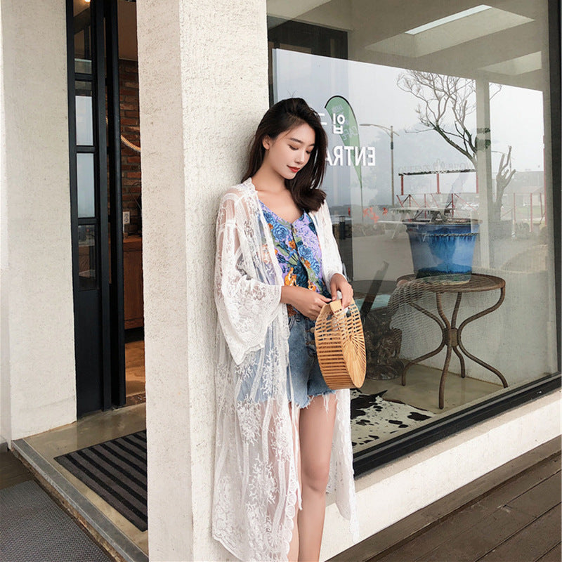 Vêtements de protection solaire de plage bohèmes pour femmes, couverture de plage d'été en dentelle, cardigan, manteau