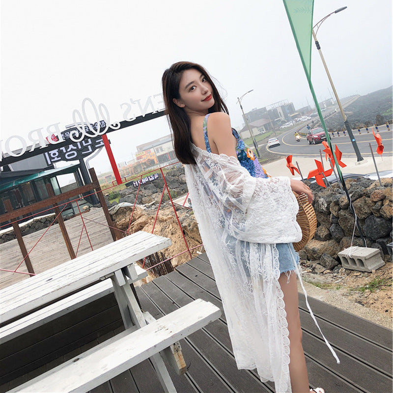 Vêtements de protection solaire de plage bohèmes pour femmes, couverture de plage d'été en dentelle, cardigan, manteau