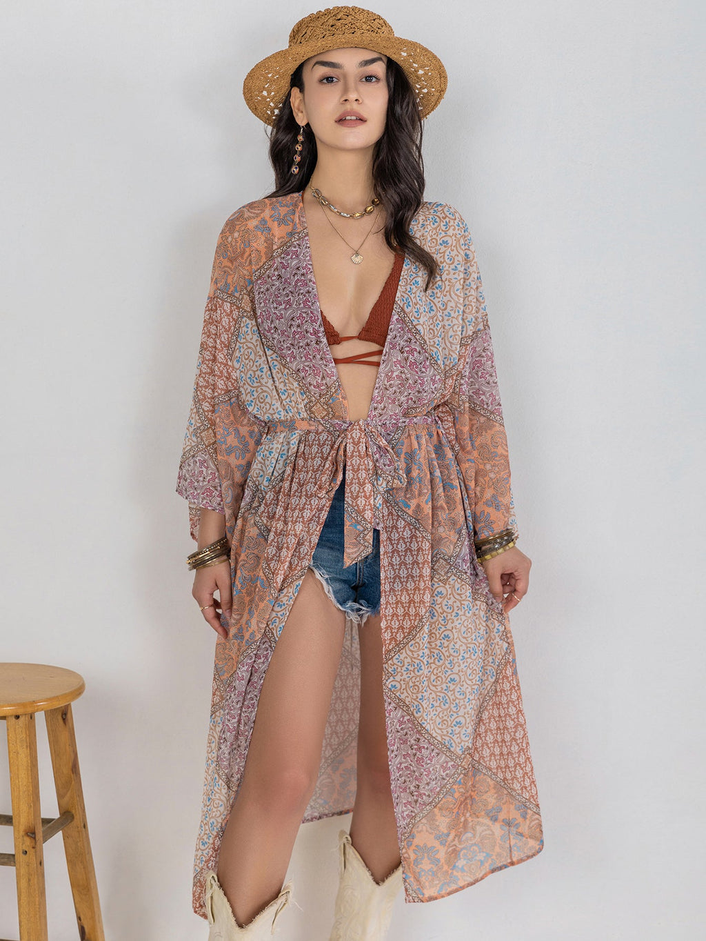 Damen Böhmische Weite Freizeit-Kimono-Bluse