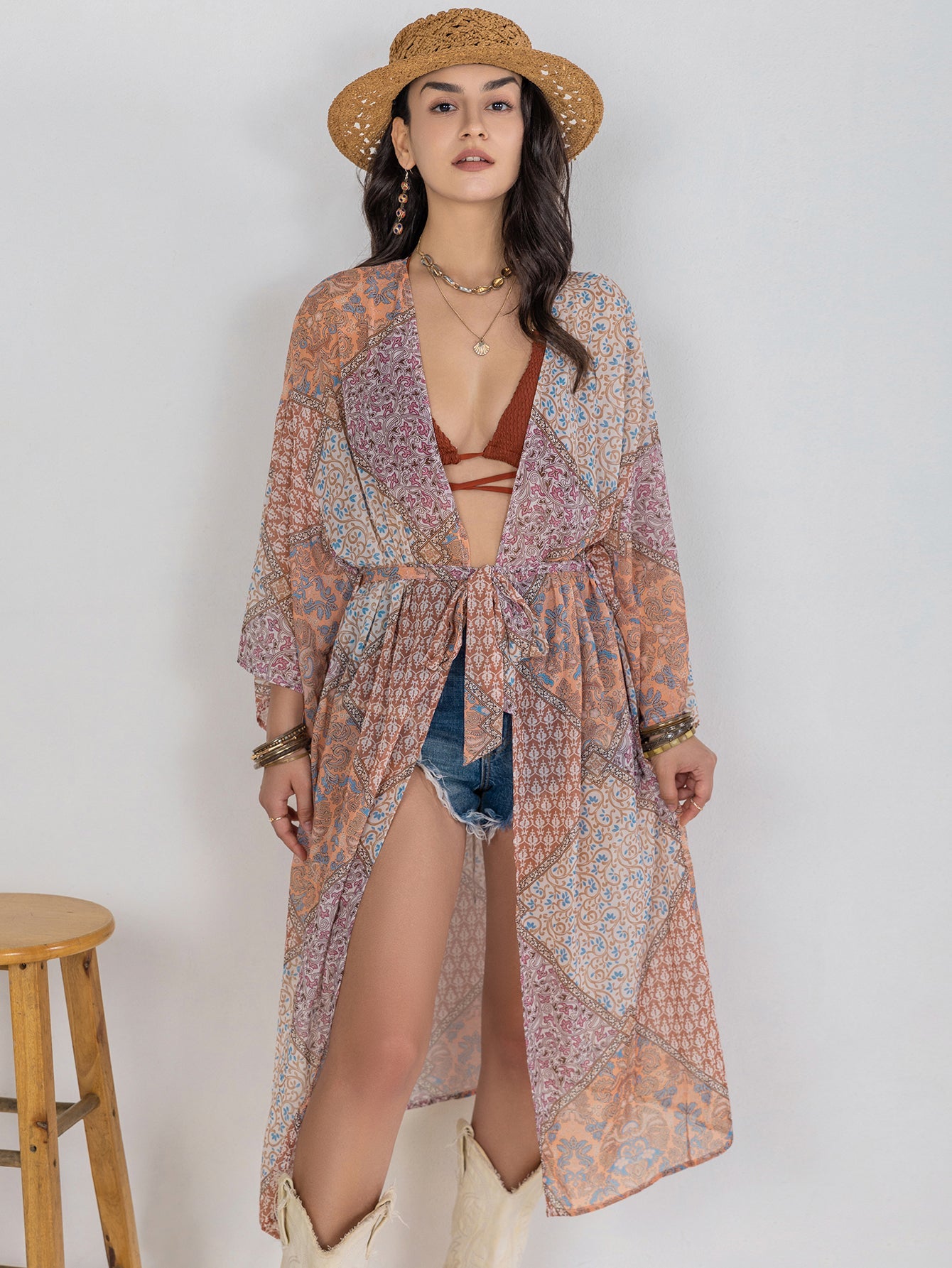 Damen Böhmische Weite Freizeit-Kimono-Bluse