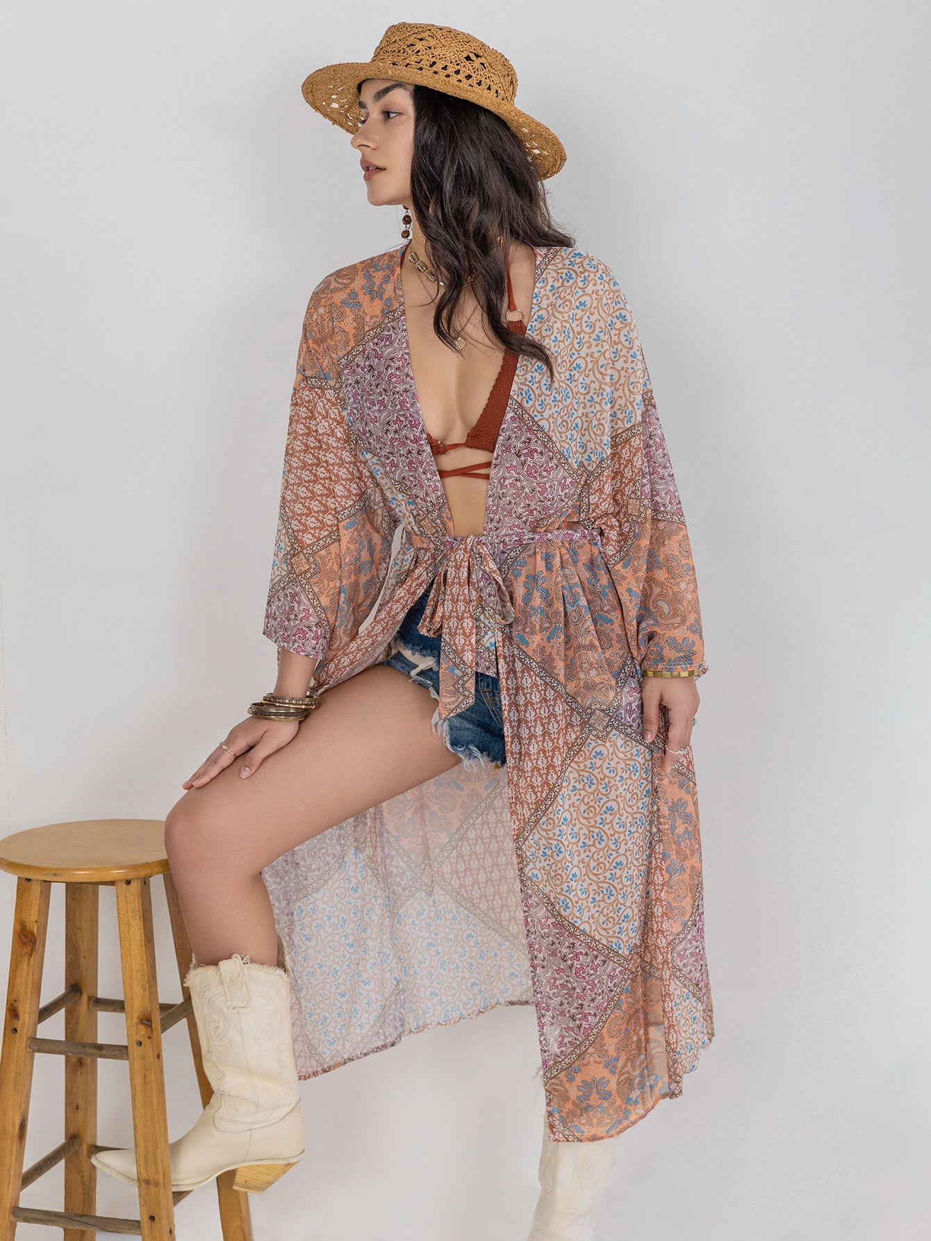 Damen Böhmische Weite Freizeit-Kimono-Bluse