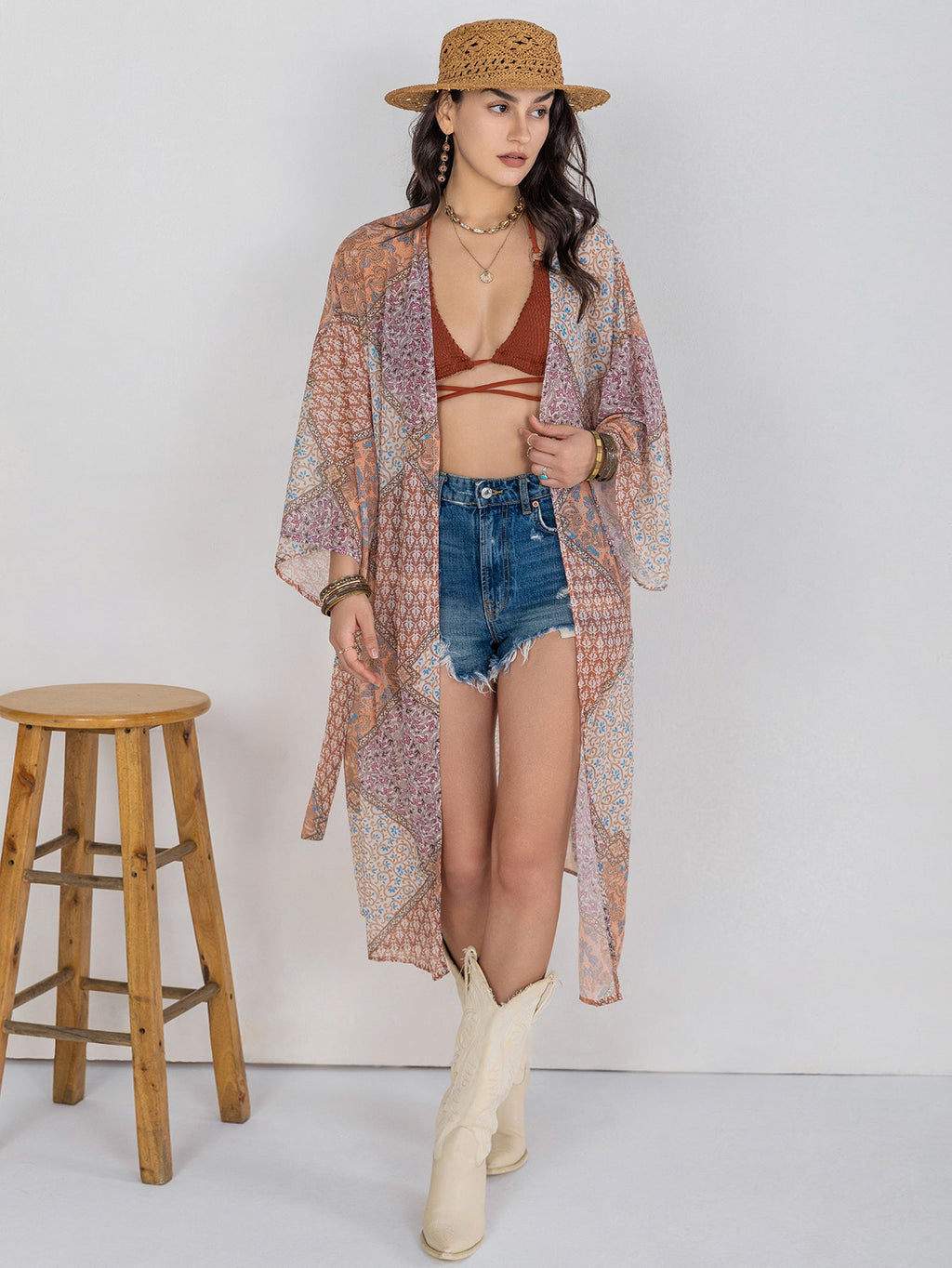 Damen Böhmische Weite Freizeit-Kimono-Bluse