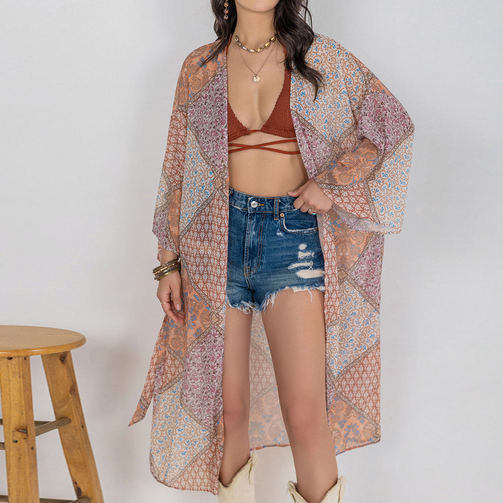 Damen Böhmische Weite Freizeit-Kimono-Bluse