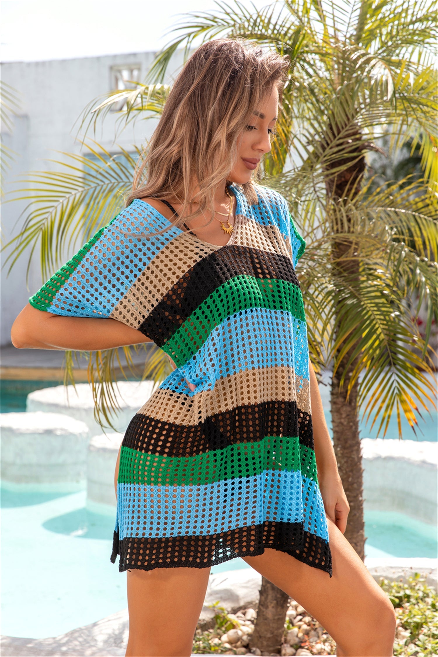 Sommer Damenbekleidung Strandhemd Locker Mehrfarbig Strand-Cover-Up Urlaub Sonnenschutzbekleidung