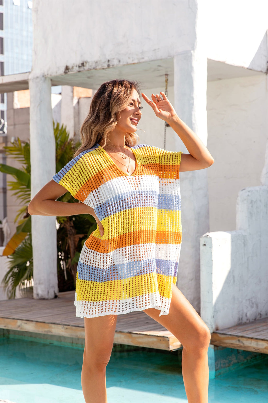 Sommer Damenbekleidung Strandhemd Locker Mehrfarbig Strand-Cover-Up Urlaub Sonnenschutzbekleidung