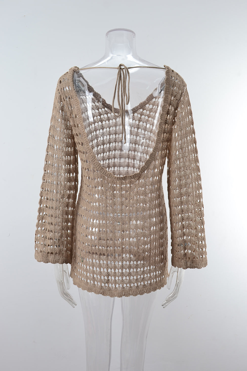 Damen Sommerbekleidung Strandhemd, ausgehöhlt, mit Cutouts, Langarm, für den Urlaub am Meer, Badeanzug, Sonnenschutzbluse