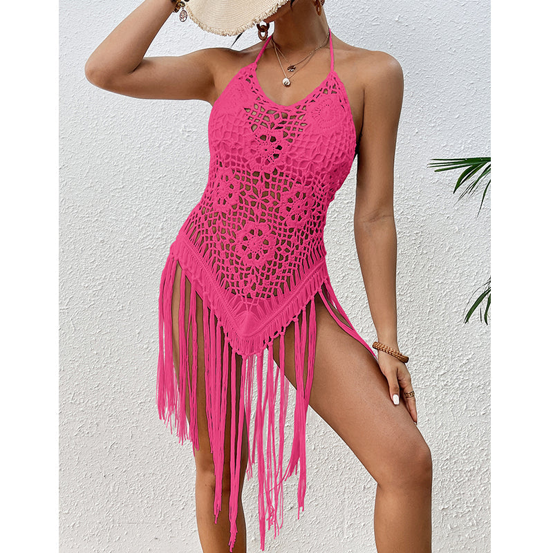 Strandurlaub Sexy Großer Rückenausschnitt Handgehäkelt Schnürung Cutout Quaste Bikini Kurzes Oberteil Häkelnadel