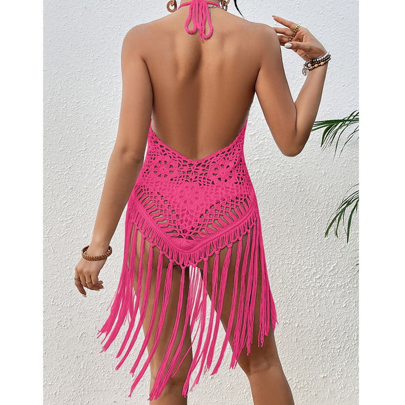 Strandurlaub Sexy Großer Rückenausschnitt Handgehäkelt Schnürung Cutout Quaste Bikini Kurzes Oberteil Häkelnadel