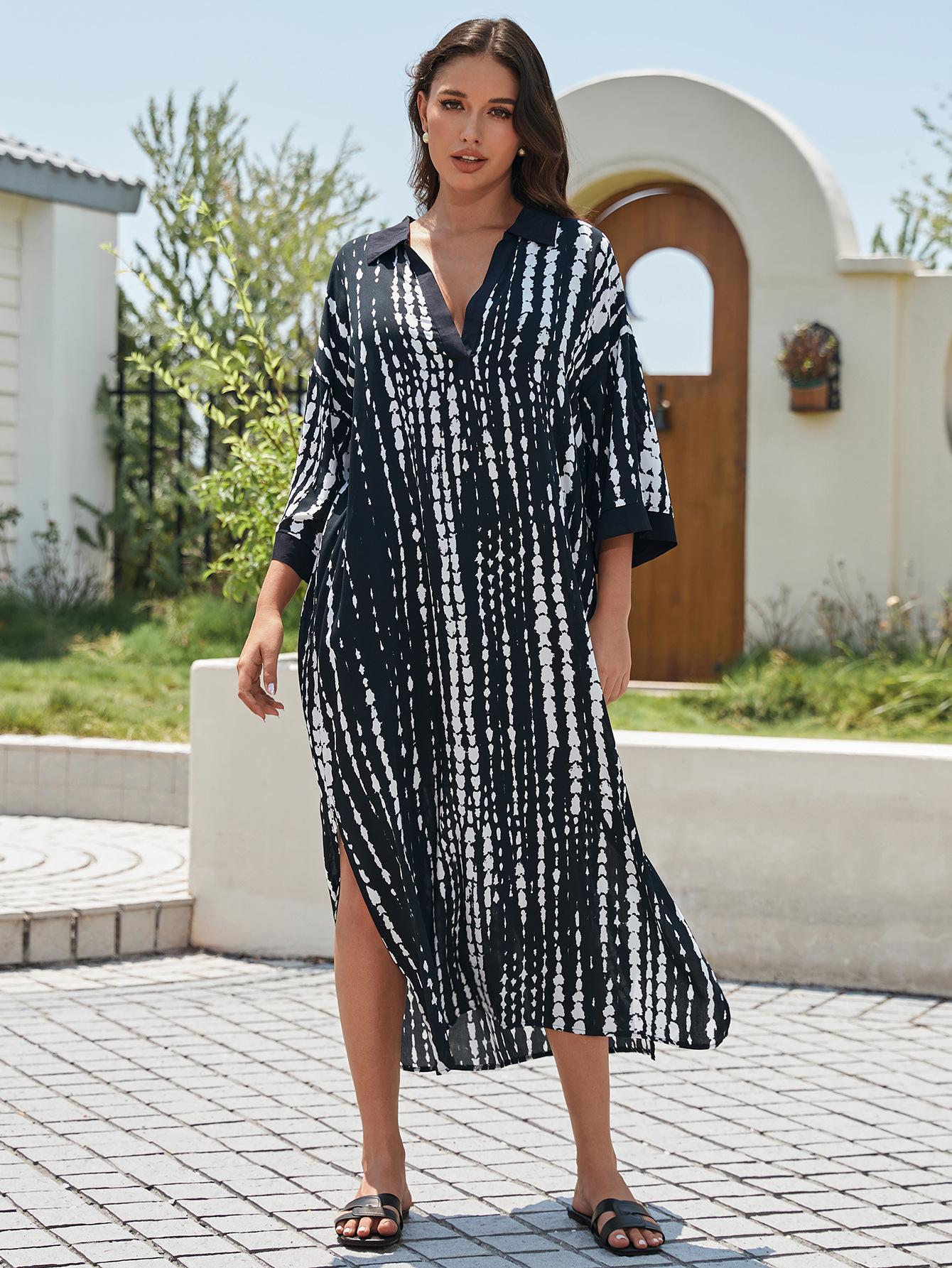 Chemisier de plage en rayonne tie-dye sexy robe vacances protection solaire chemise paréo de plage