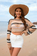 Frühling Sommer Damen Hohl Out Cutout Gestreiftes Patchwork Sexy Pullover Damen Strickmode