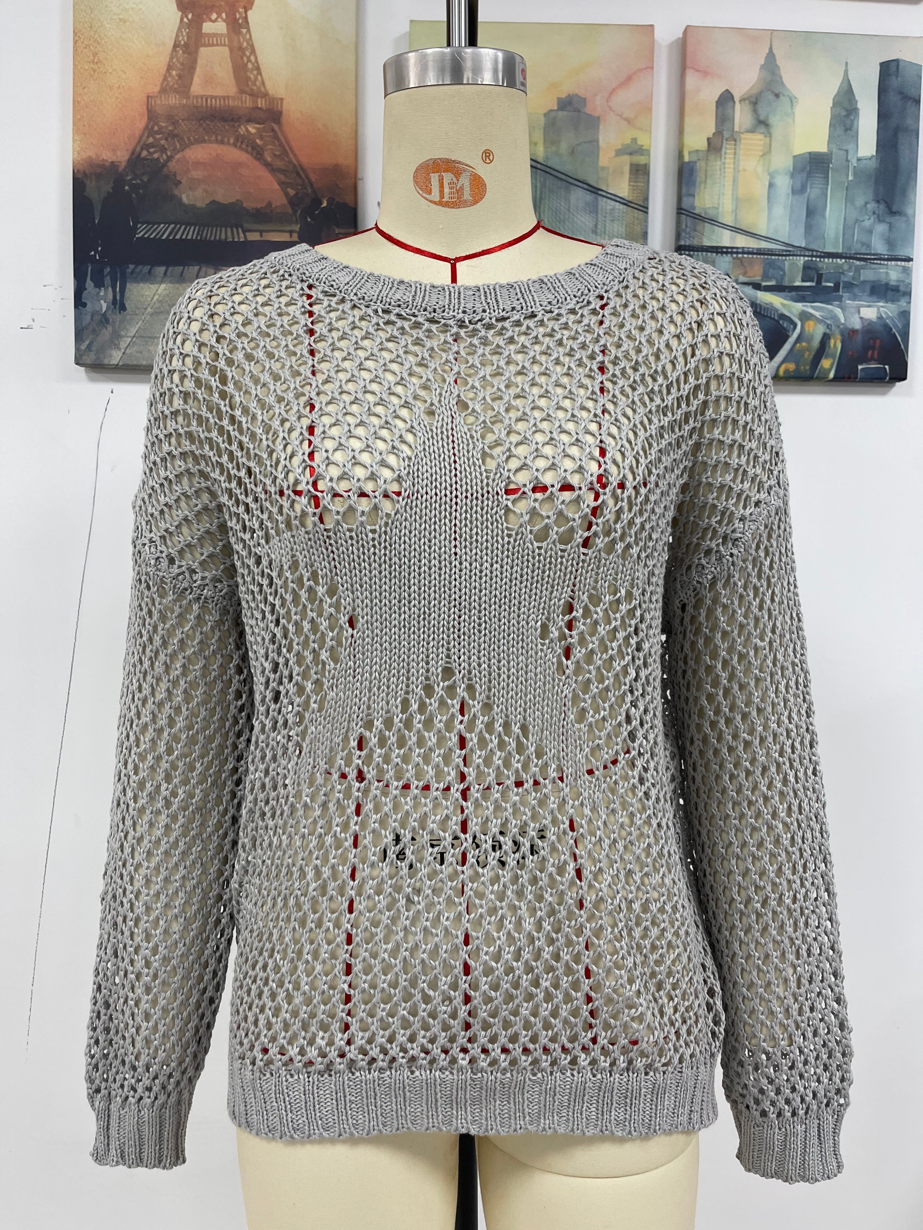 Damen Sommer Rundhals Fünf-Stern-Ausschnitt Sexy Pullover Damen Strickmode