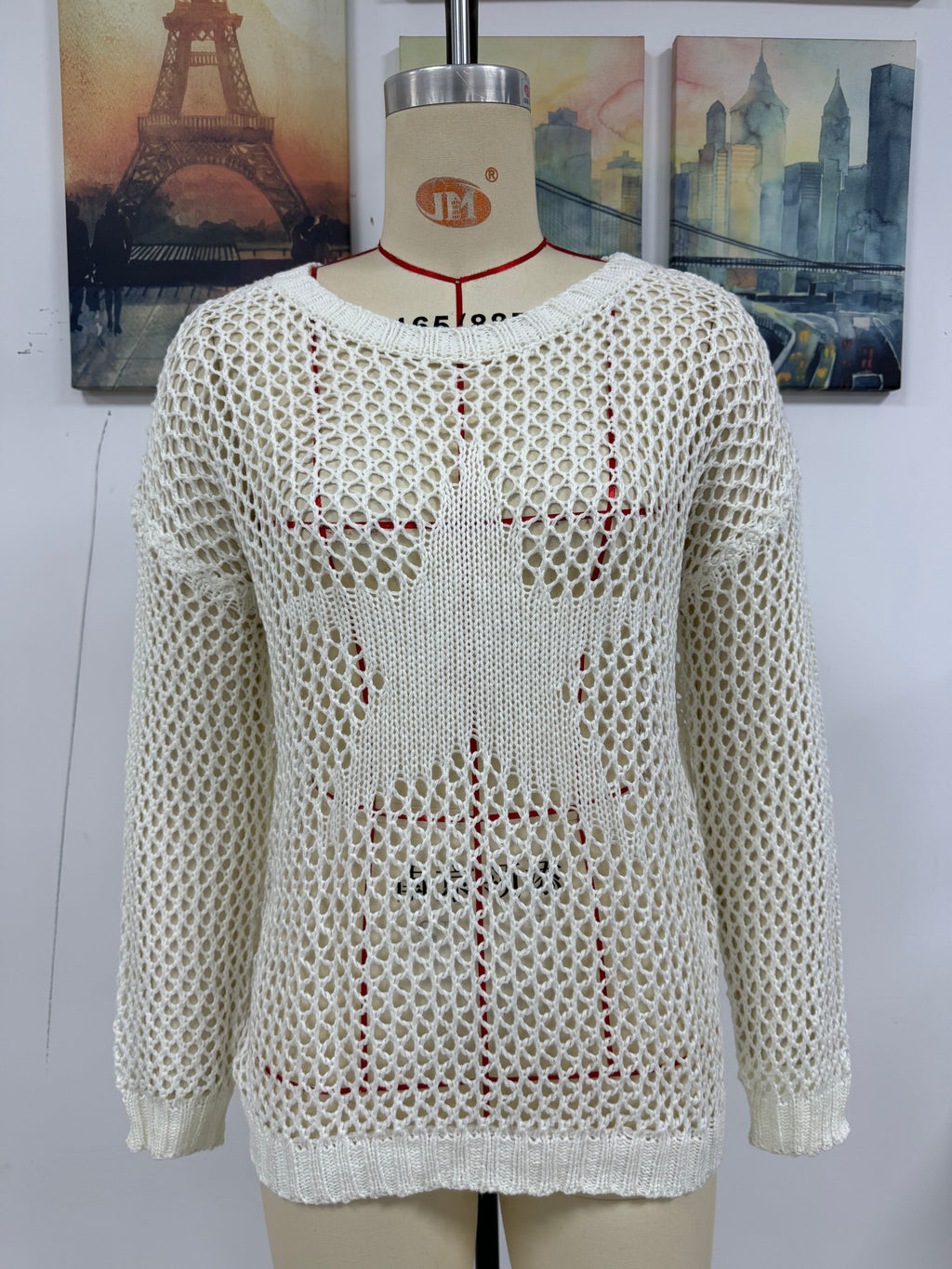 Damen Sommer Rundhals Fünf-Stern-Ausschnitt Sexy Pullover Damen Strickmode