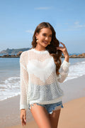 Strick-Sommer-Damen-Rundhals-Strand-Cover-Up-Urlaub-Einfarbig
