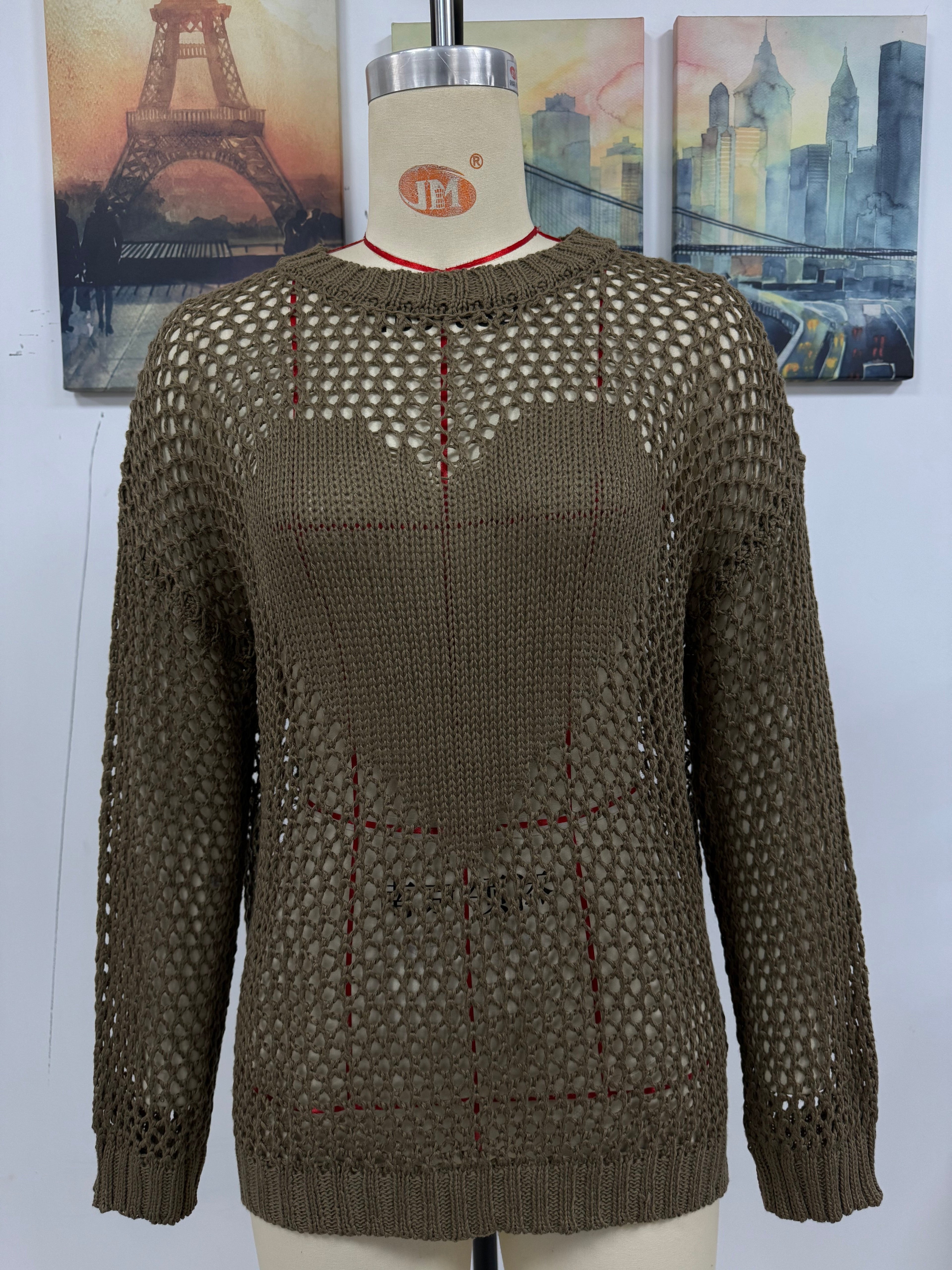 Strick-Sommer-Damen-Rundhals-Strand-Cover-Up-Urlaub-Einfarbig