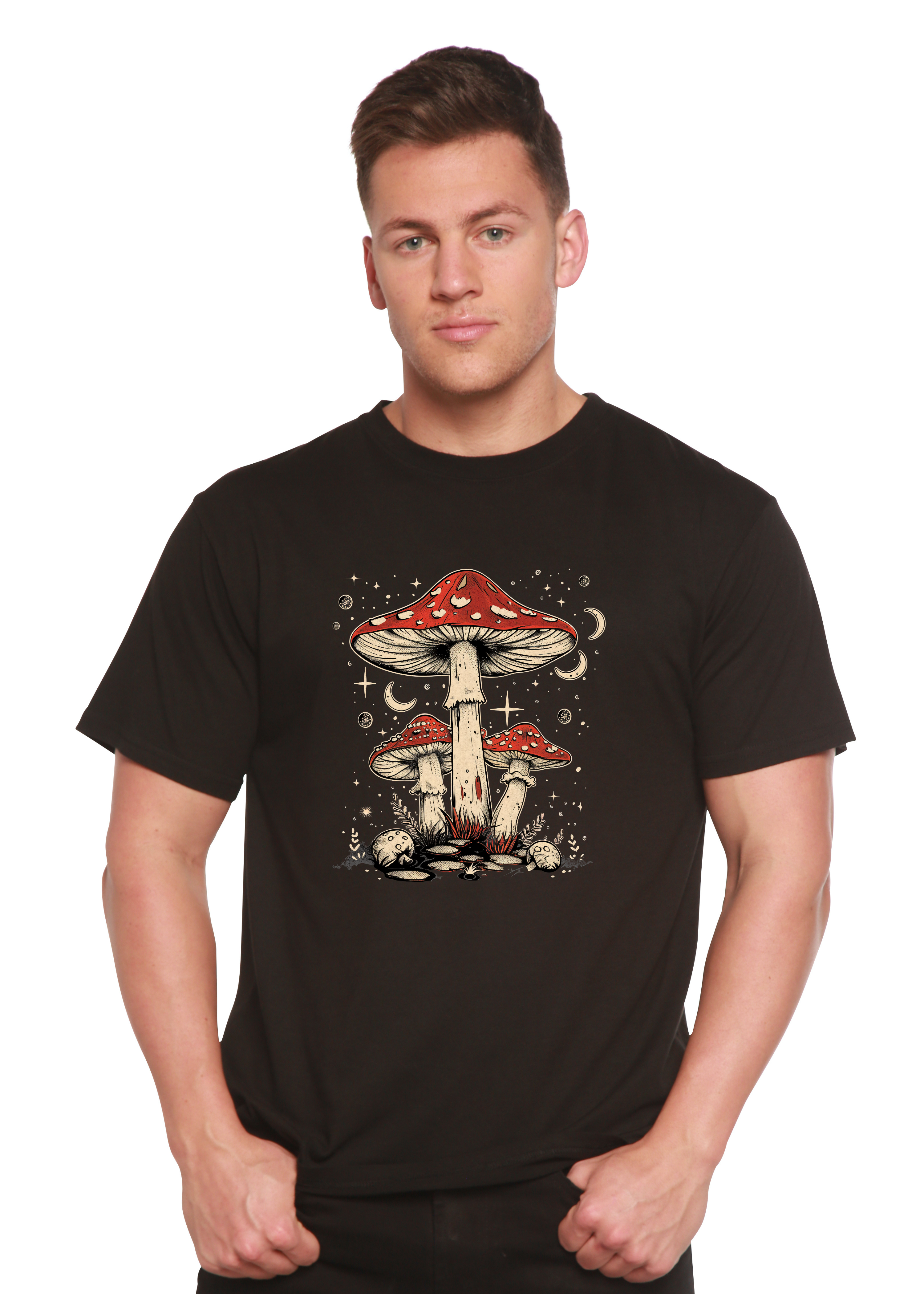 Boho Retro Hippie Mushrooms Natural Unisex Bamboo/Cotton Graphic T-Shirt - The7Letter