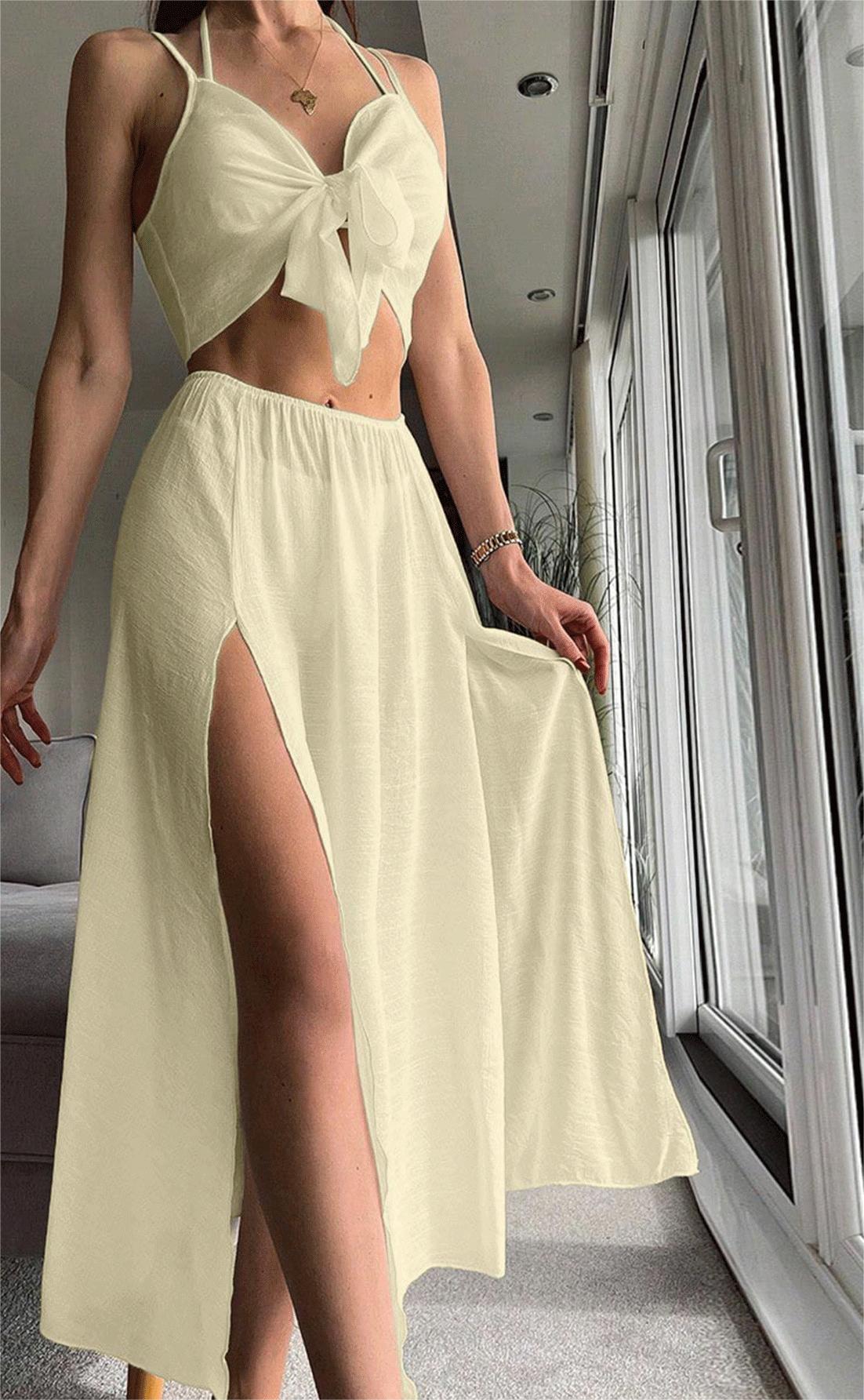 Cache-maillot sexy ensemble deux pièces de plage jupe à bretelles pour femme vacances en bord de mer