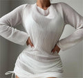 Strandüberwurf Weiß Sexy Rückenloses Mesh Langarm Sonnenschutz Overshirt Badeanzug Oberbekleidung Shirt