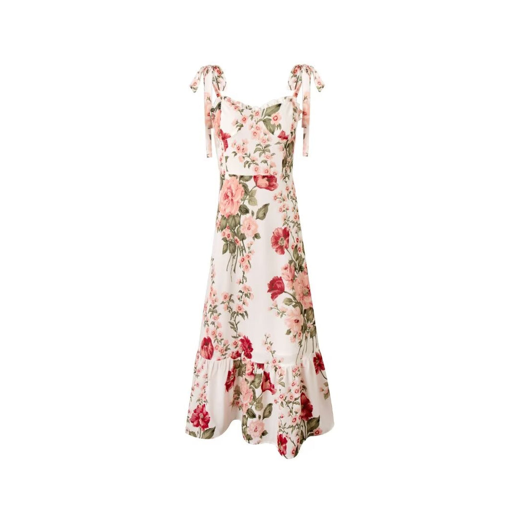 Frühlings-Retro-Urlaubs-Blumendruck weißer Hintergrund Schnür-ärmelloses Cami-Kleid