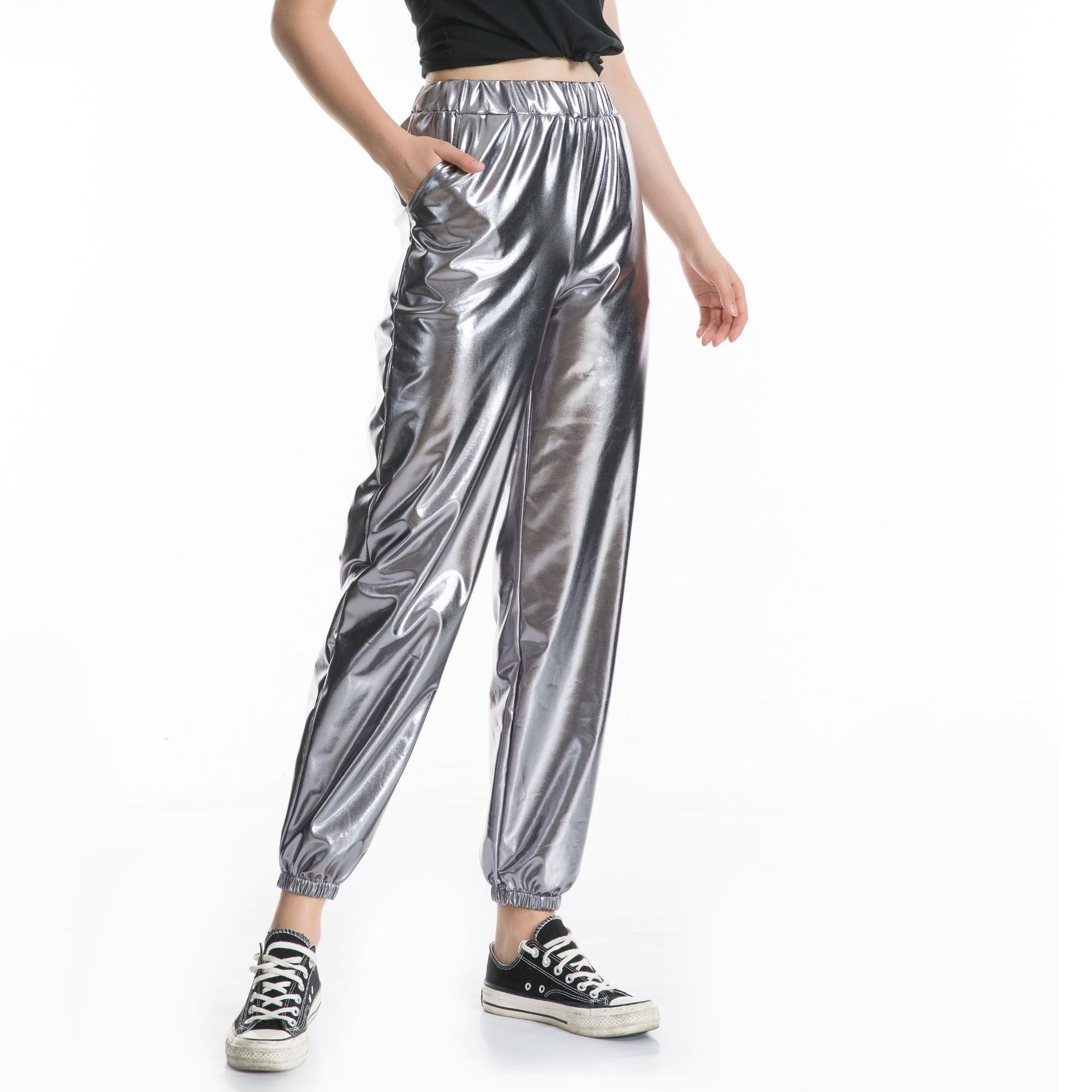 Lässige Sport Street Hip Hop Party Glänzende Bunte Hose Hologramm Laser Weite Damenhose