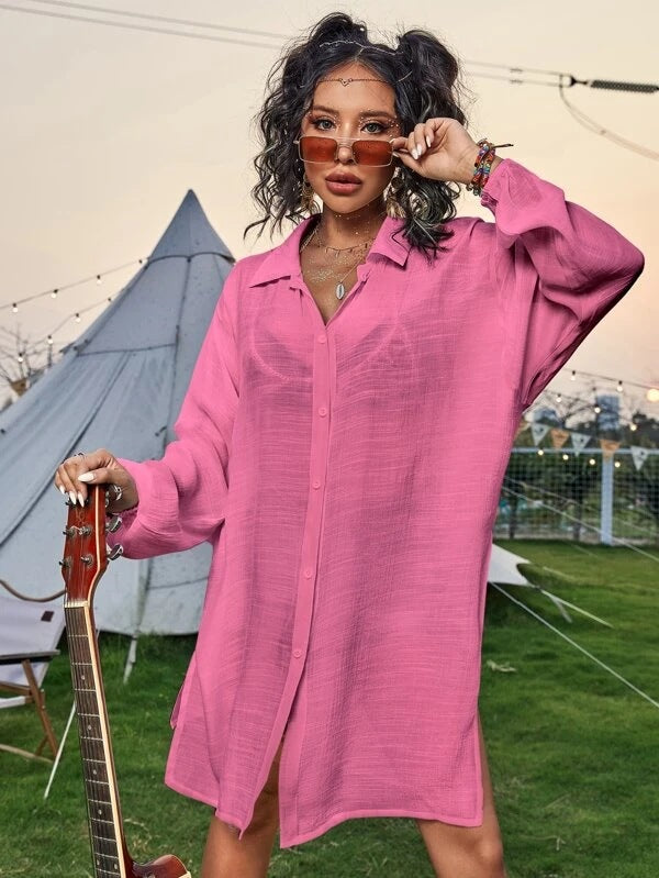 Baumwoll-Langarmshirt Strand vertuschen Urlaub Sonnenschutz Shirt Bikini Badeanzug Oberbekleidung Cardigan
