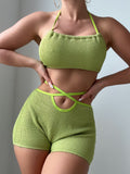 Einfarbiger Neckholder-Badeanzug mit sexy Schlitz