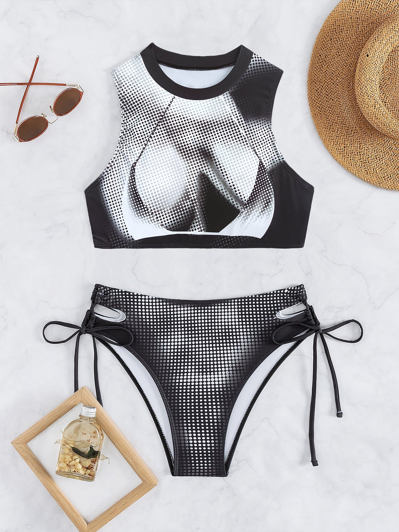 Bikini Sexy Badeanzug Damen Split Bikini Schwarz Weiß Sportlicher Badeanzug