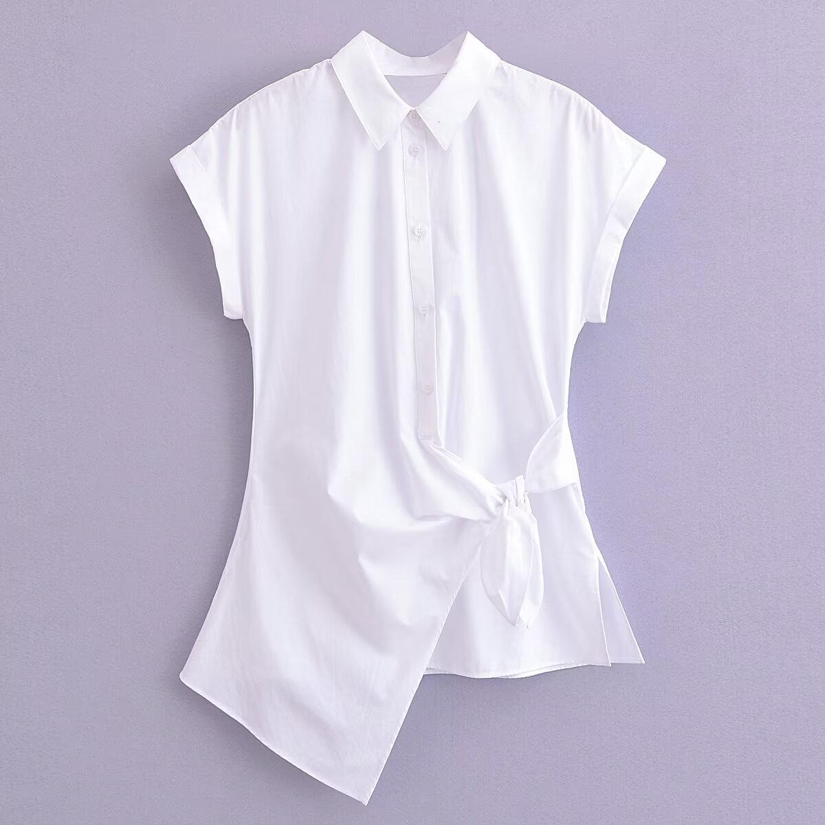 Printemps Été Type Élégant Rétro Design Chemise Blanche à Lacets Chemise Popeline Femmes Hauts