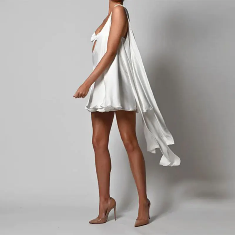 Frühling Sommer Damenkleid Sexy Satin Schräge Schulter Mini Party Zweiteiliges Kleid