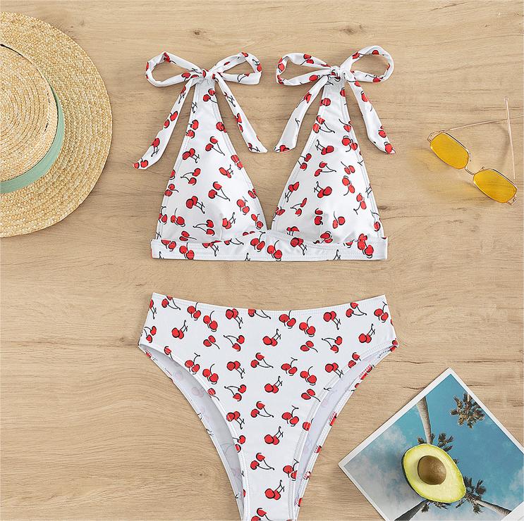 Maillot de bain bikini sexy à taille haute avec nœud et lacets
