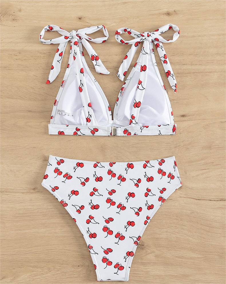 Maillot de bain bikini sexy à taille haute avec nœud et lacets
