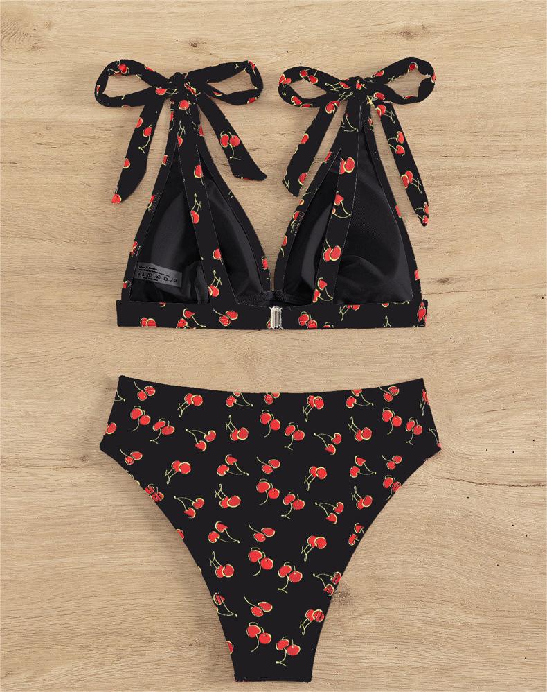 Maillot de bain bikini sexy à taille haute avec nœud et lacets