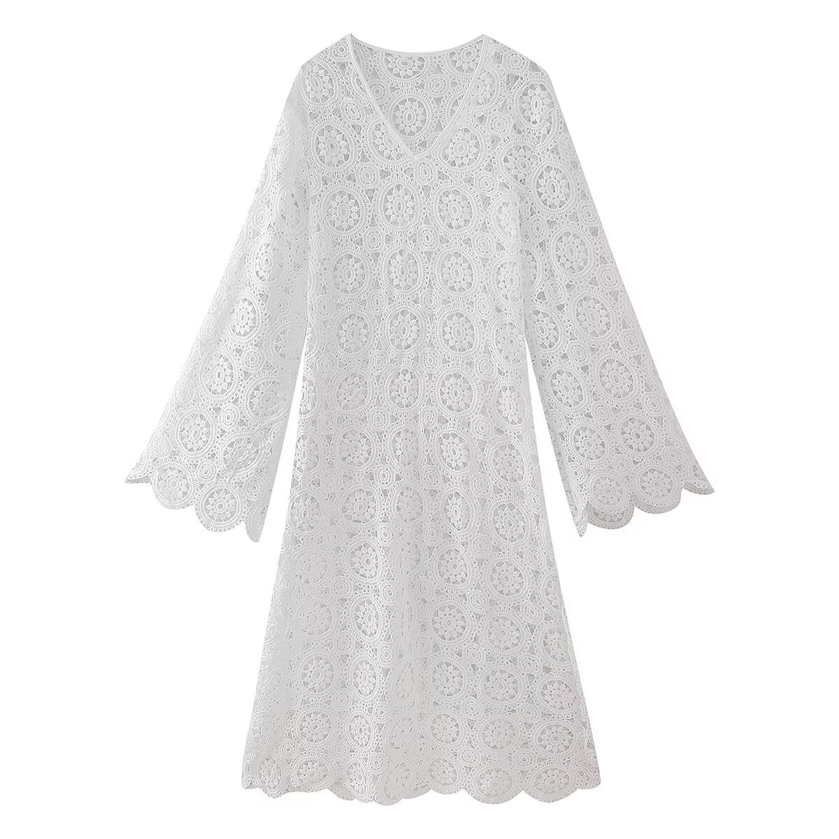 Robe longue femme brodée de dentelle, coupe ajustée, collection printemps