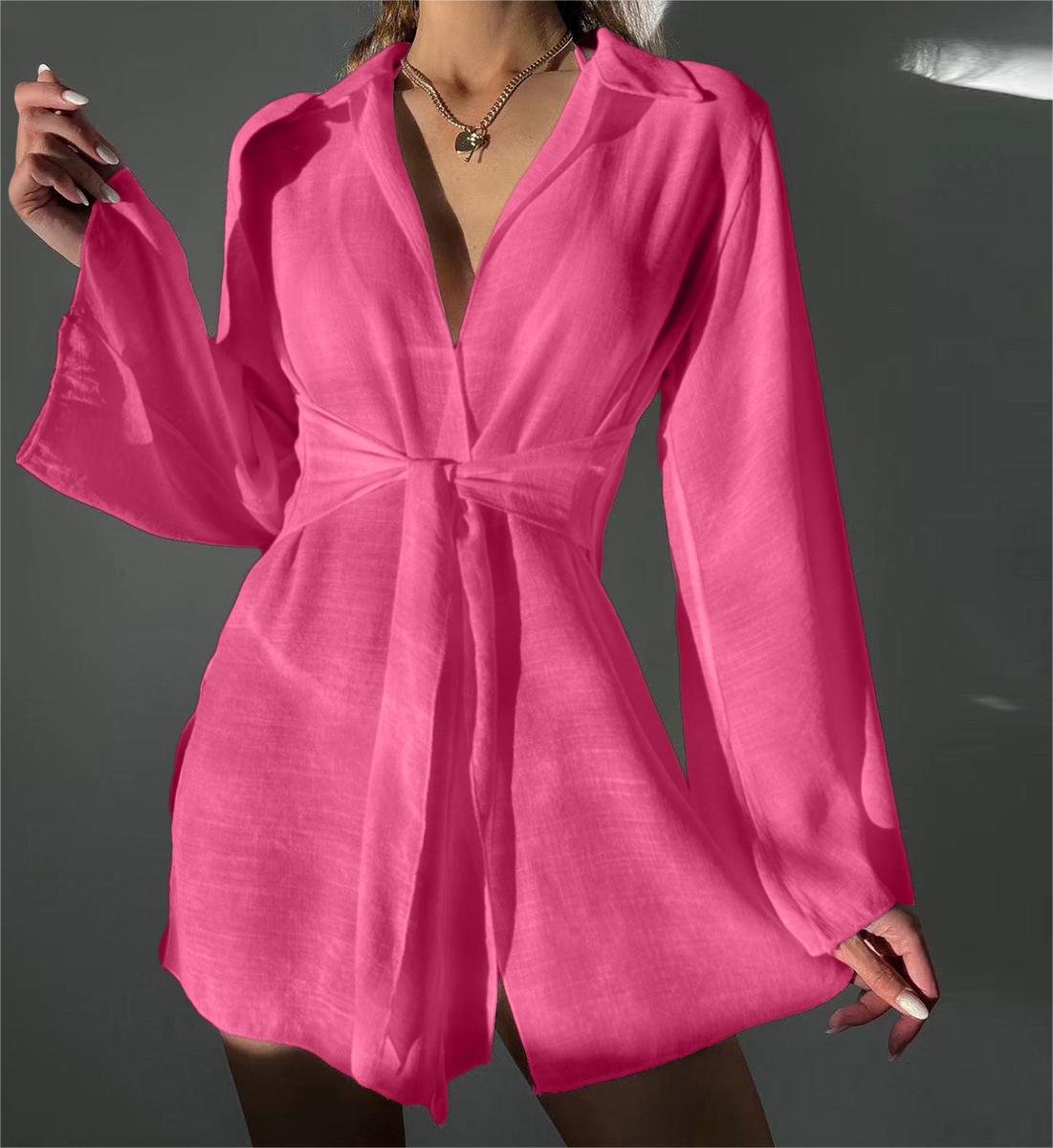 Cache-maillot de plage printemps-été confortable chemise de protection solaire col en V sur-jupe de plage ample pour femme