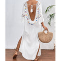 Femmes main crochet couture coloré boule sexy évider dos nu lâche plage longue robe de couverture crochet