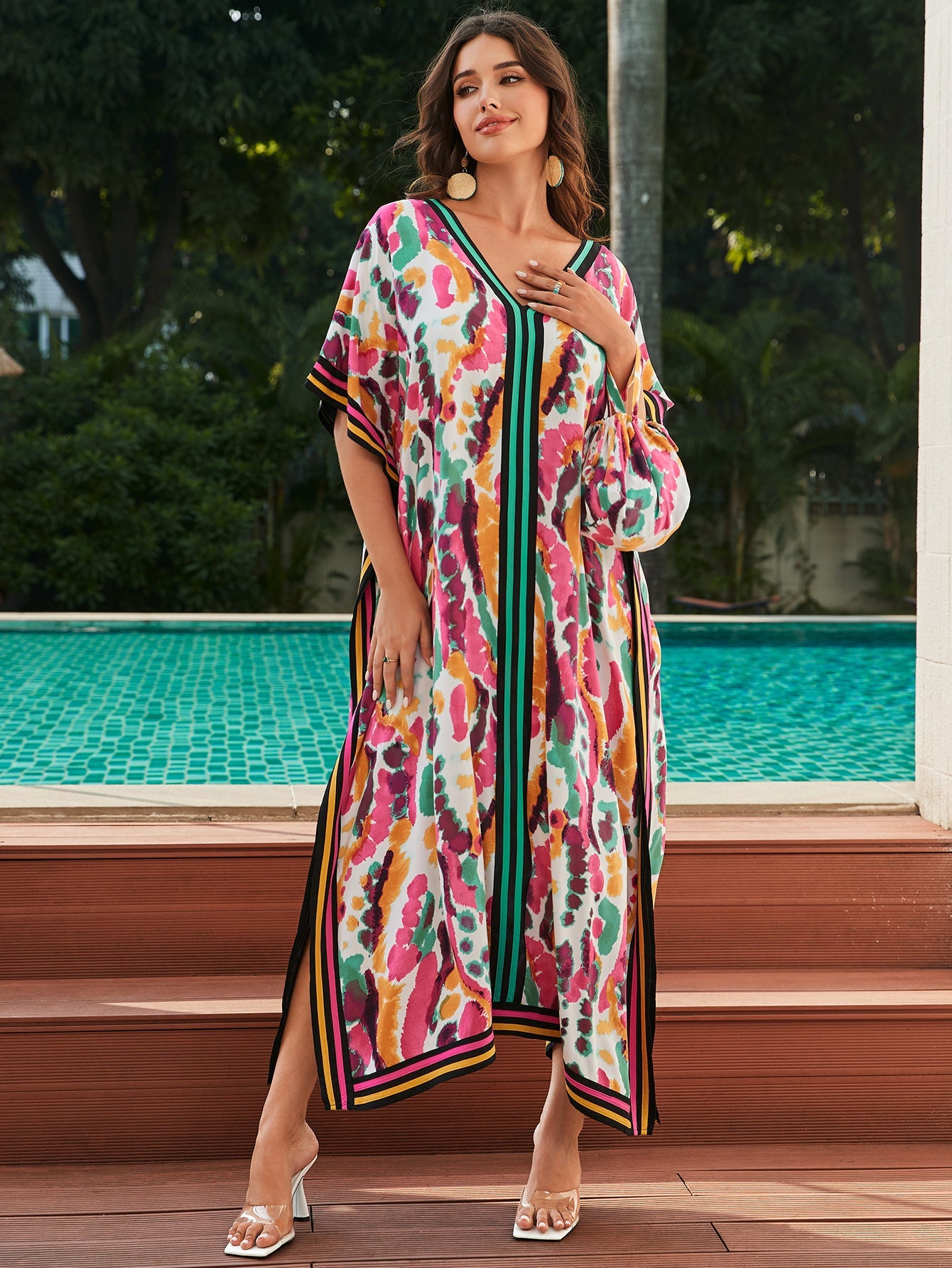 Robe Longue de Plage en Rayonne Tie-Dye, Robe ample, Chemise de Protection Solaire, Cache-Maillot de Bain