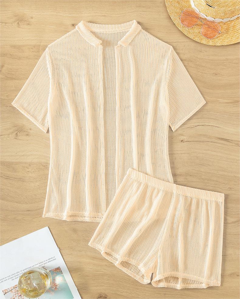 Schwarze Cutout-Bluse, geteilte Boxer-Bikini-Bademode für Damen