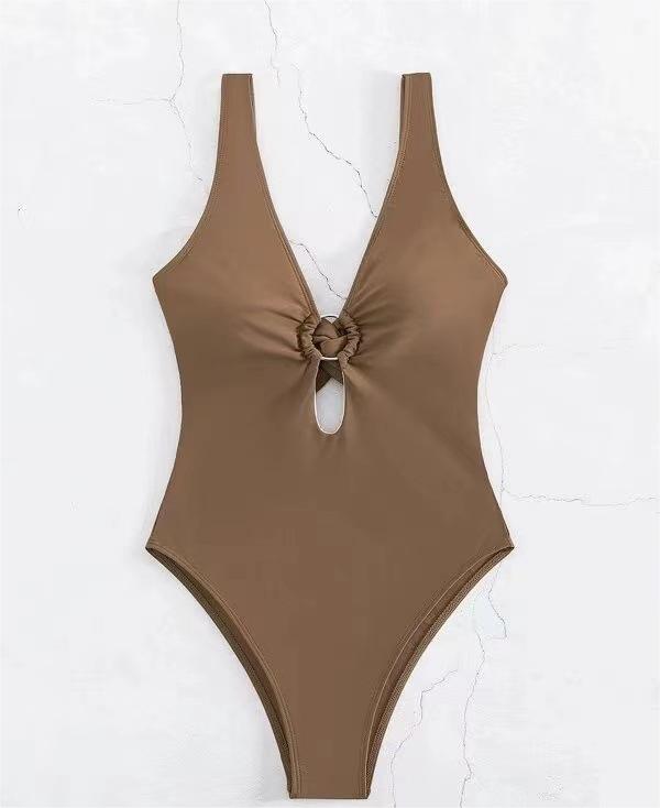 Beliebter Siamese Triangle Damen Badeanzug Sexy Einfarbig Hohl Out Cutout