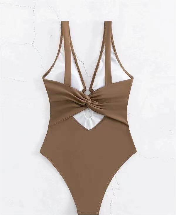 Beliebter Siamese Triangle Damen Badeanzug Sexy Einfarbig Hohl Out Cutout