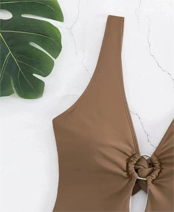 Beliebter Siamese Triangle Damen Badeanzug Sexy Einfarbig Hohl Out Cutout