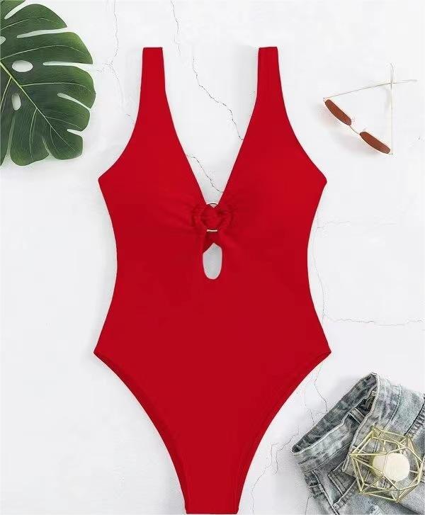 Beliebter Siamese Triangle Damen Badeanzug Sexy Einfarbig Hohl Out Cutout