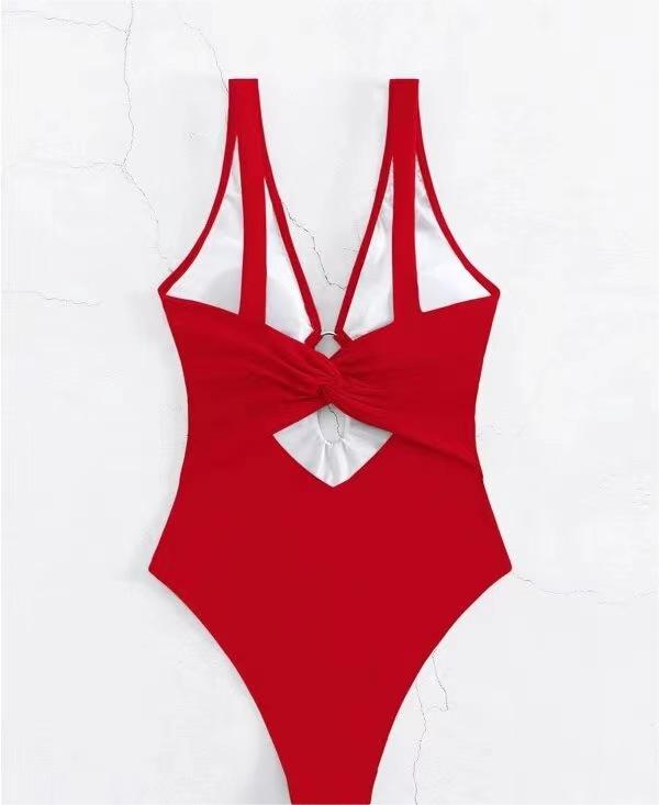 Beliebter Siamese Triangle Damen Badeanzug Sexy Einfarbig Hohl Out Cutout
