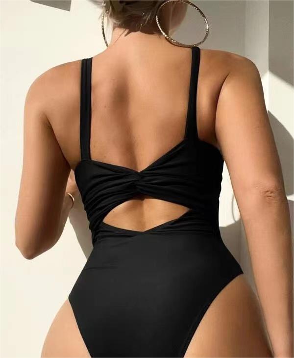 Beliebter Siamese Triangle Damen Badeanzug Sexy Einfarbig Hohl Out Cutout